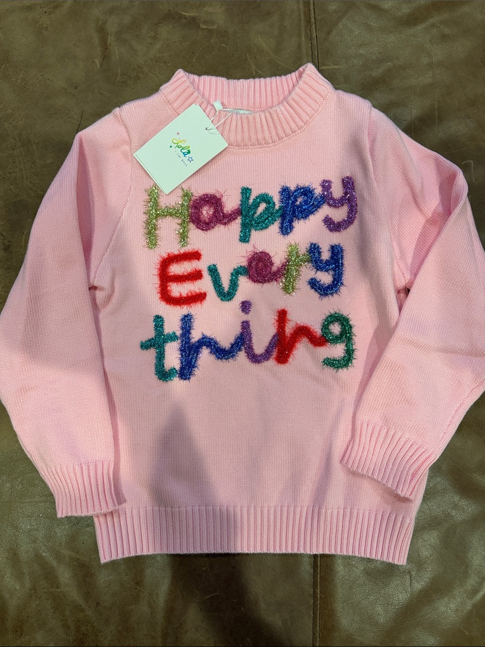 Lola and the Boys Pink "Happy Everything" Crewneck Sweater - Girls